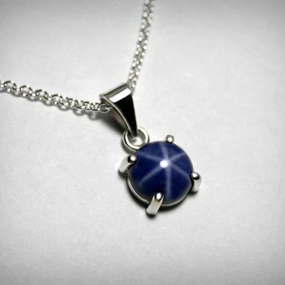 Jewelry - Created Blue Star Sapphire Oval Pendant Necklace with Silver Chain